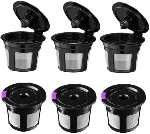 Reusable K Cups, Universal Fit Reusable Coffee Filters with Food Grade Stainless Steel Mesh Eco-Friendly Coffee Pods, for 1.0 and 2.0 Brewers (6) Pack 150