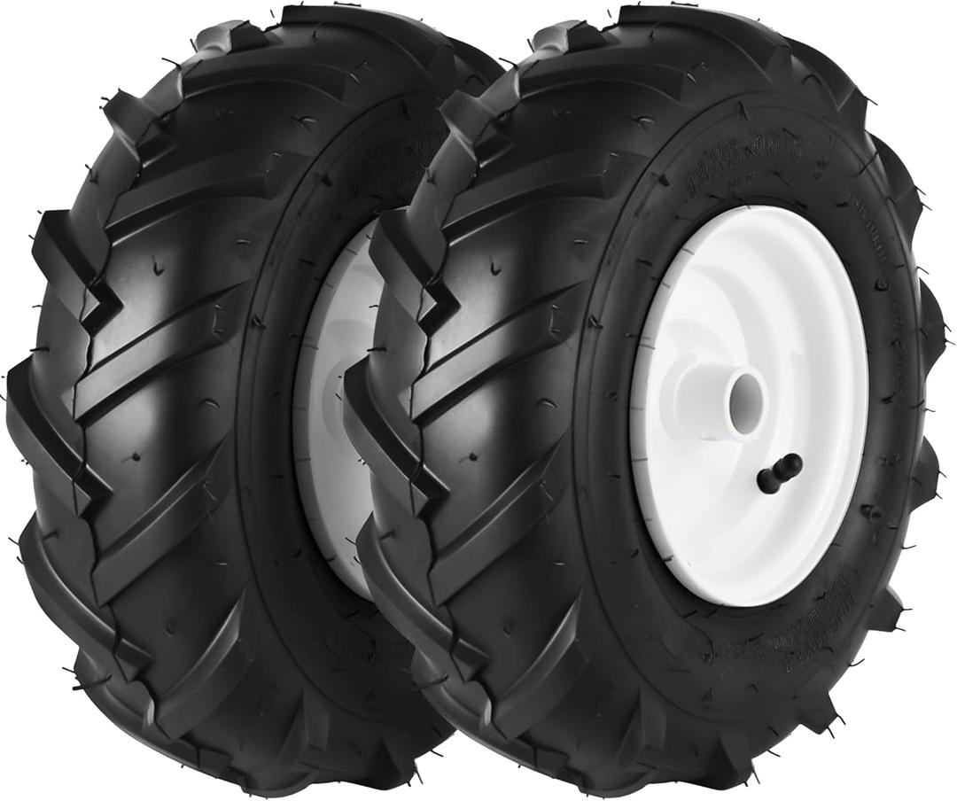 AR-PRO 2-Pack 13x5.00-6" Tiller Tire and Wheel, 1" Axle Bore Hole, 3-1/8" Centered Hub, Replacement 4Ply Pneumatic Tire Perfect for Garden Trailer, Lug Tractor, Tillers, and Trenchers