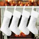 Christmas Stockings Set of 4 Pack, 18 Inch White Fur Stockings Christmas Set, Family Fireplace Snowy White Xmas Stockings Holiday Decorations