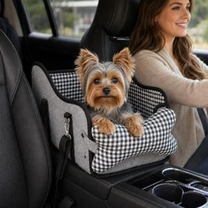 Center Console Dog Car Seat, Gray Booster for Small Dogs & Cats