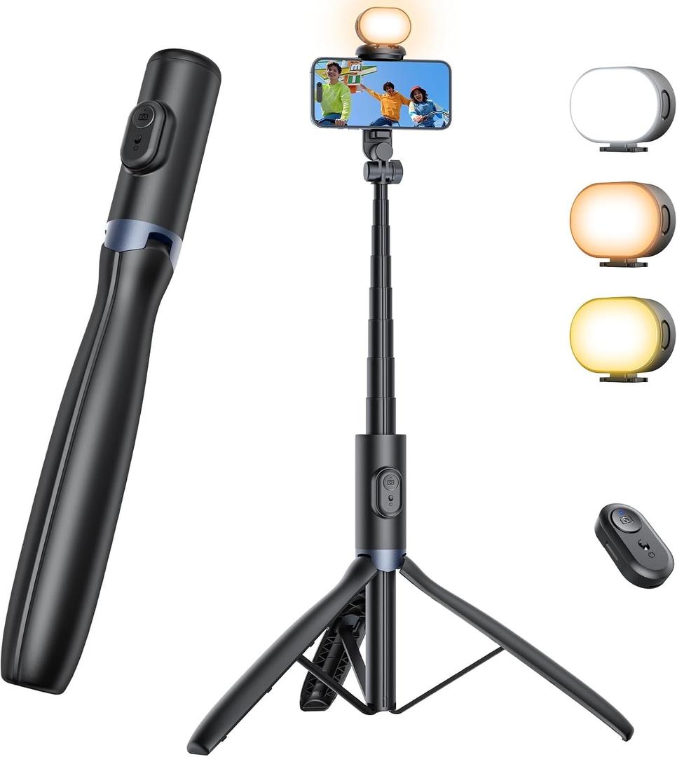 ANXRE 67.7" Selfie Stick Tripod with Light, NT99 Extendable Tripod Stand with Remote for Camera Phone Filming Vlogging, Travel Phone Tripod Compatible with Phone Camera Gopro