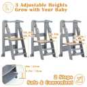 FUNLIO Foldable Kitchen Step Stool for Kids 2-6 Years, Montessori Step Stool, 3-Level Height Adjustable Standing Tower, Easy to Assemble, CPC & CE,Grey