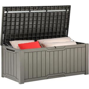YITAHOME 120 gallon large deck box, resin outdoor storage box with lockable back lid for outdoor pillows, garden tools and pool supplies