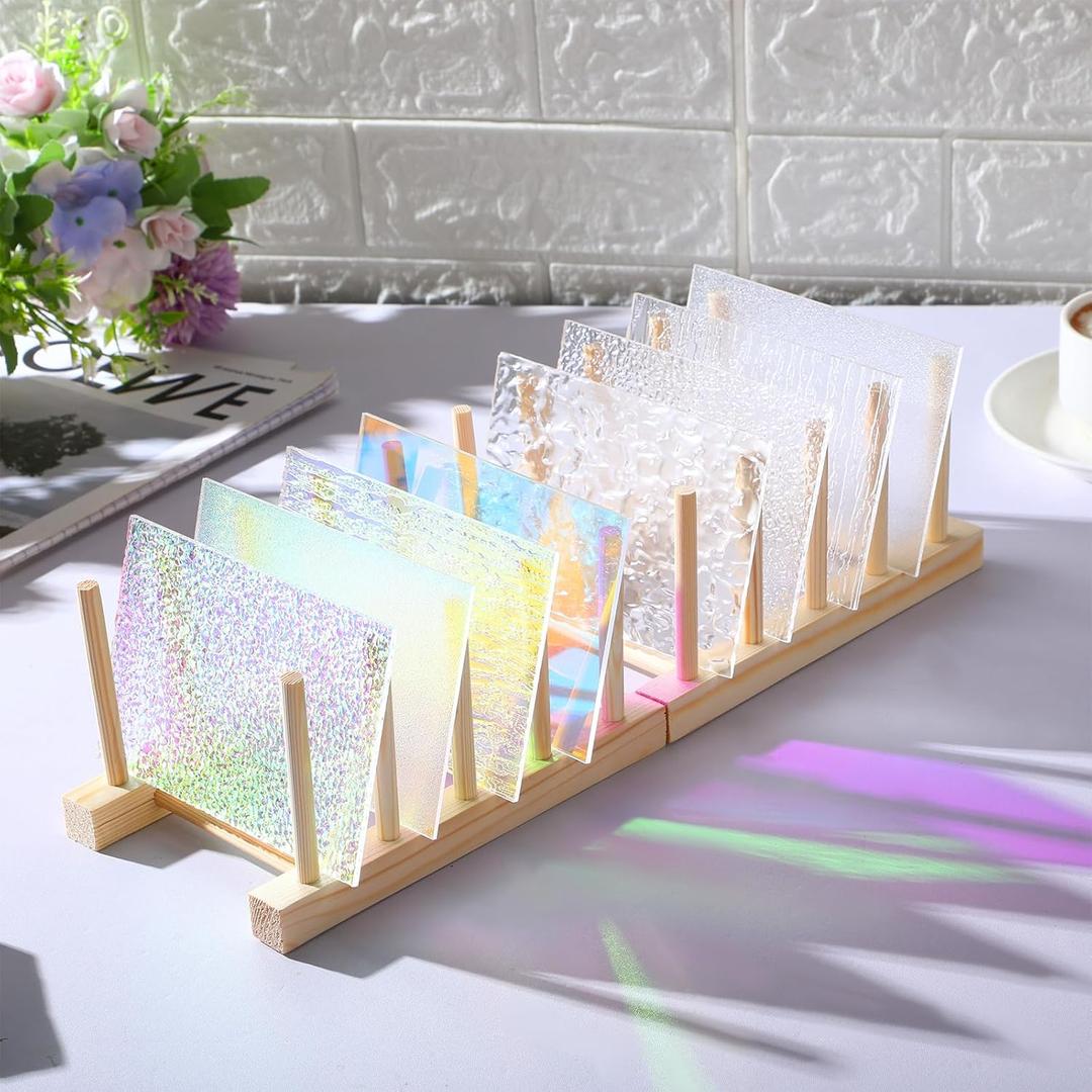 LemonRoad 16 Sheets Iridescent Stained Glass Sheets Variety Pack 4 x 6 Inch Acrylic Cathedral Art Glass for Mosaic Crafts Projects Supplies DIY Home Decor