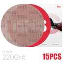9 Inch Sanding Disc Drywall Sandpaper, Dust Free Sanding Drywall Sander Pads, 15 Pack 220 Grit