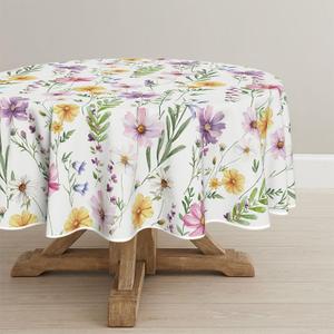 Horaldaily Spring Summer Tablecloth 70x70 Inch Round, Yellow White Purple Daisy Floral Table Cover for Party Picnic Dinner Decor