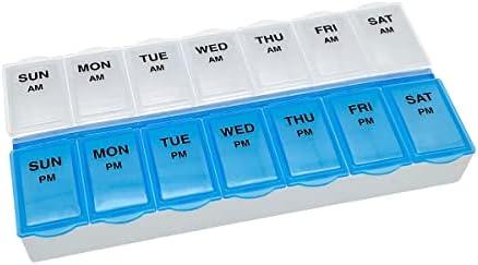 Amazon Basic Care (7-Day) AM/PM Pill Organizer, Vitamin Case, And Medicine Box, Large Compartments, 2 Times a Day, Blue and Clear Lids Amazon Basic Care (7-Day) AM/PM Pill Organizer, Vitamin Case, And Medicine Box, Large Compartments, 2 Times a Day, Blue and Clear Lids