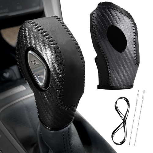 KSSZZCO Car Gear Shift Cover Leather for Ford EcoSport Escape/Fiesta/Fusion/Focus/C-Max Energi Wagon/Transit Gear Shift Knob Cover Protector Trim Vehicle Interior Shift Accessories(Carbon Fiber)