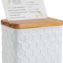 HOME PALETTE Recipe Box with Cards and Dividers Set 4x6 Recipe Holder for Kitchen Counter Metal White Honeycomb Pattern Embossed Recipe Card Box with Wooden Grooved Lid