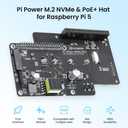 PoE+ M.2 NVMe Expansion Board for Raspberry Pi 5, 802.3 at Power Over Ethernet HAT with PCIe M-Key SSD Slot, Supports 2230/2242/2260/2280, 5V/4.5A Output for NAS & IoT (Pi Not Included)