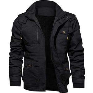 TACVASEN Men's Winter Jacket Cotton Military Jackets Fleece Lined Thick Work Warm Cargo Coats with Hooded (Medium, B.148 Black)
