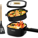 Dezin 2L Electric Hot Pot with Steamer, Non-Stick Portable Electric Pot
Dual Power, 800W Electric Pot for Cooking Steak, Egg, Oatmeal, Soup, Ramen Cooker for Dorm, Travel, Hotel, Office, Black Pan
