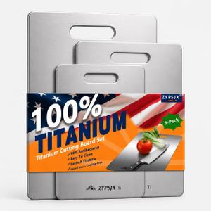 Titanium Cutting Board Set of 3 for Kitchen | 100% Pure Titanium, Non-Toxic, Double-Sided Food Grade, For Meat, Fruit & Daily Cooking, 12"x9"+14"x10"+18"x12"