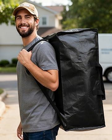  Heavy Duty Extra Large Moving Bags W/Backpack Straps - Strong Handles & Zippers, Storage Totes For Space Saving, Fold Flat, Alternative to Moving Box and Storage Bin, Black