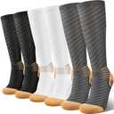 IRAMY Copper Compression Socks Men Women Ankle Support V-Shape Gradient Compression Coolmax Wicking Knee High Socks 3 Packs