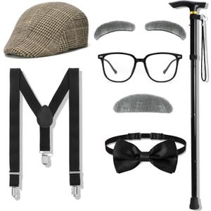 Old Man Costume for Kids, 100 Day of School Old Man Costume Toddler Dress Up for Boys Grandpa Costume Accessories Set (Coffee)