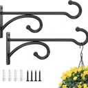 8-Inch Planter Hooks for Hanging Plants - Plant Hanger Hook Indoor Outdoor, Plant Wall Hooks, Brackets for Hanging Plants, Baskets, Wind Chime, Bird Feeder, Bird House (Black, Metal, 2 Pack)