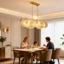 LIGHTDAMY Modern Crystal Chandeliers for Dining Room Light Fixture | 45" 11-Light Large Gold Crystal Chandeliers Over Table | Kitchen Island Lighting with Glass Cover for Living Dining Room Kitchen
