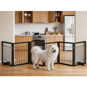 Vantas Dog Gate Indoor with Door, Freestanding, Foldable, 144" W x 30" H
Pet Gate for Doorways, Stairs, Metal Puppy Safety Fence, Extra Wide, Easy to Move, With Support Feet, 6 Panels, Black