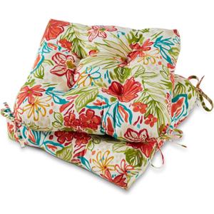 20x20 Square Tufted Outdoor Seat Cushion, Reversible Patio Chair Cushion with Ties, Durable Polyester Fabric, Eco-Friendly Recycled Fill, Weather-Resistant Breeze Floral, Set of 2