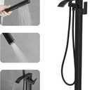 RUMOSE Tub Filler Freestanding Bathtub Faucet Oil Rubbed Bronze Floor Mount Tub Faucet Waterfall Bathtub Filler with CUPC Certified High Flow Brass Bath Shower Faucets with Handheld Sprayer
