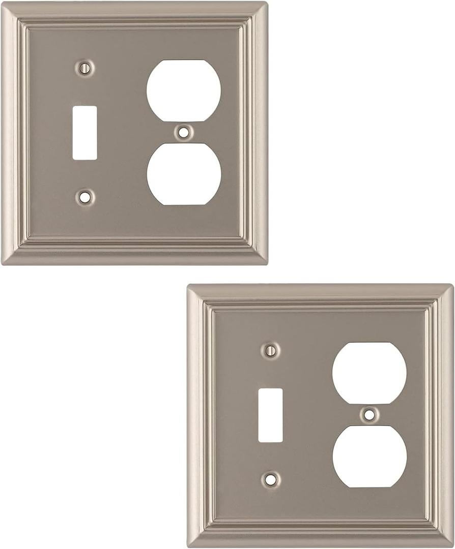 SLEEKLIGHTING Brushed Nickel Outlet Covers and Switch Plates-Decorative Wall Plate Light Switch Cover Beveled -Variety of Styles: Decorator/Duplex/Toggle/Size: 2Gang Combo Toggle and Receptacle(2Pack)