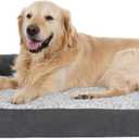 Furhaven Orthopedic Dog Bed for Large Dogs w/ Removable Bolsters & Washable Cover, For Dogs Up to 95 lbs - Two-Tone Plush Faux Fur & Suede L Shaped Chaise - Stone Gray, Jumbo/XL