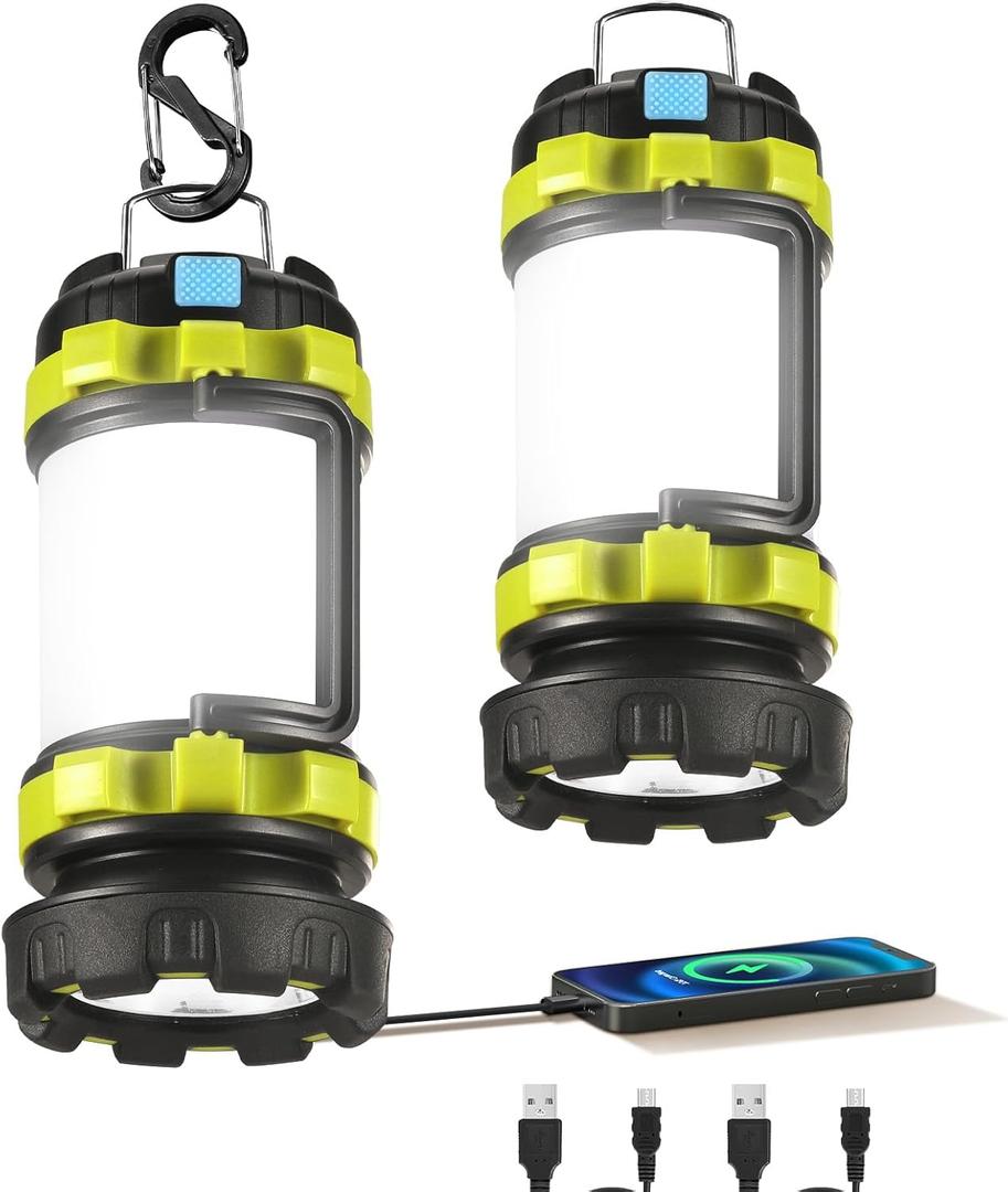 2 Pack LED Camping Lantern Flashlight Rechargeable, Consciot Portable Torch with 6 Light Modes, 3600mAh Power Bank, IPX4 Waterproof, USB C, Camping Lights for Hurricane, Emergency, Survival Kits