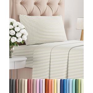Twin Size 3 Piece Sheet Set - Comfy Breathable & Cooling Bed Sheets Set - Hotel Luxury Bedding for Women, Men, Kids, Teens, Boys & Girls - Deep Pockets, Soft, Wrinkle Free - Oeko-Tex - Beige Stripes 2