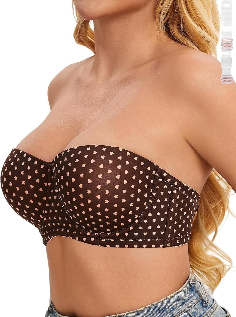Strapless Bra 40C Bras for Women Push up Coffee & Heart, 40C