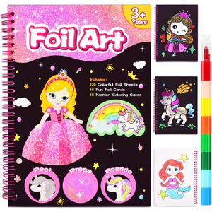 LICSOR Foil Art Crafts Activity for Kids, Craft Gift for Girls Kids Ages 46812, Fun DIY Creative Travel Toys Art Supplies, Unicorn Princess Birthday Gift for Girls 5 6 7 8 9 10 Years Old