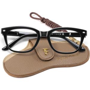 Square Reading Glasses for Women - Blue Light Blocking Readers - Amber Mist (1.75x, Bright Black)