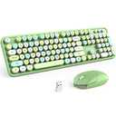 MOFII Wireless Keyboard and Mouse Combo, 2.4GHz Retro Full Size Typewriter Keyboard with Number Pad & Wireless Mouse for Laptop, PC, Desktop, Mac, Windows - Green Colorful