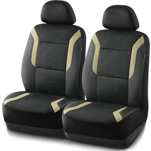 Skechers Memory Foam Car Seat Covers, Air Cool Mesh Thick Seat Covers,Car Seat Covers Front Seats Airbag Compatible, Automotive Comfort Protection for Most Cars,Van,Trucks, SUVs,Beige
