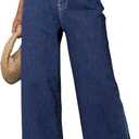 Women's Casual High Waisted Jeans Stretch Button Wide Leg Loose Denim Pants with Pockets, Size 10