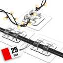 Hooks for Outdoor String Lights, 25 Pack Heavy Duty Cable Clips, Damage Free Cord Clips, Waterproof and UV-Resistant, Clear Self-Adhesive Hooks for Hanging Christmas Lights Outdoor and Patio Decor