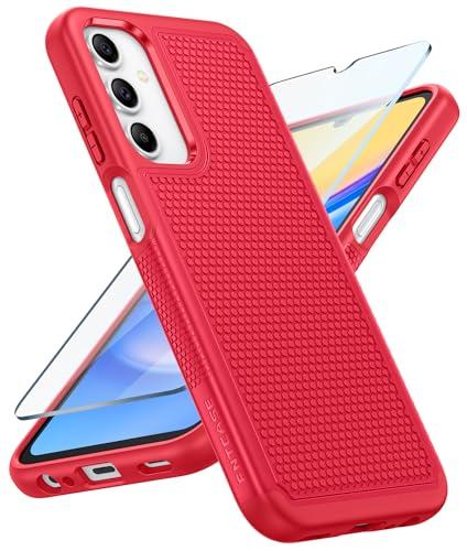 FNTCASE for Galaxy A15-5G Phone Case - Samsung A15 5G Military Grade Drop Protection, 14ft Drop Tested, Screen Protector Included, Anti-Slip Matte Textured, TPU+PC Dual Layer Shockproof Cover (Red)