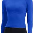 SUUKSESS Women Seamless Workout Long Sleeve Shirts Gym Athletic Running Yoga Tops (Blue, XL)