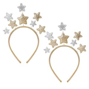 2PCS Glitter Star Headband, Party Star Headband Hair Bands for Birthday Party Holiday Festival Hair Accessories for Women Kids Adults Christmas Decor (1 Count (Pack of 2), Gold)