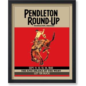 Poster Master Vintage Rodeo Poster - Retro Round-Up Print - Oregon Art - Gift for Men, Cowboy, Animal Lover - Decor for Office, Bedroom, Living Room - 8x10 UNFRAMED Wall Art (Style-03)