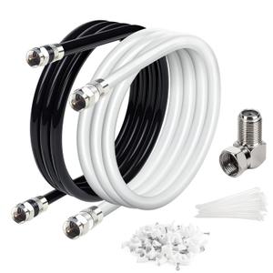 Elecan 10 Ft/2 Pack RG6 Coaxial Coax Cable Connectors Set, Quad Shielded High-Speed Internet 3 GHZ, Broadband Digital TV Aerial, Soft Satellite Cable Extension Double Rubber O-Ring+ Adapter+Ties+Clips