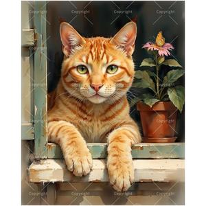 Pet Paint by Numbers Kit for Adults - DIY Orange Tabby Cat Painting on Canvas, Acrylic Paint Set, Suitable for Beginners, Excellent for Home Decoration or Gifts(16X20IN Framed)