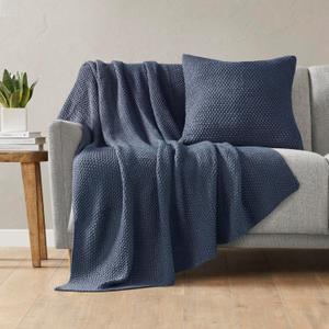 Ink+Ivy Bree Knit Throw Blanket for Bed, Sofa, and Couch, Lightweight, Breathable, Soft & Cozy Summer Blanket, Throw (50 in x 60 in), Indigo
