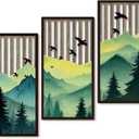 Putuo Decor Forest Mountain Wall Art Set of 3, Nature-Inspired MDF Cut-Out Panels with Bird and Tree Silhouettes, Rustic Wall Decor for Living Room Bedroom Cabin Office