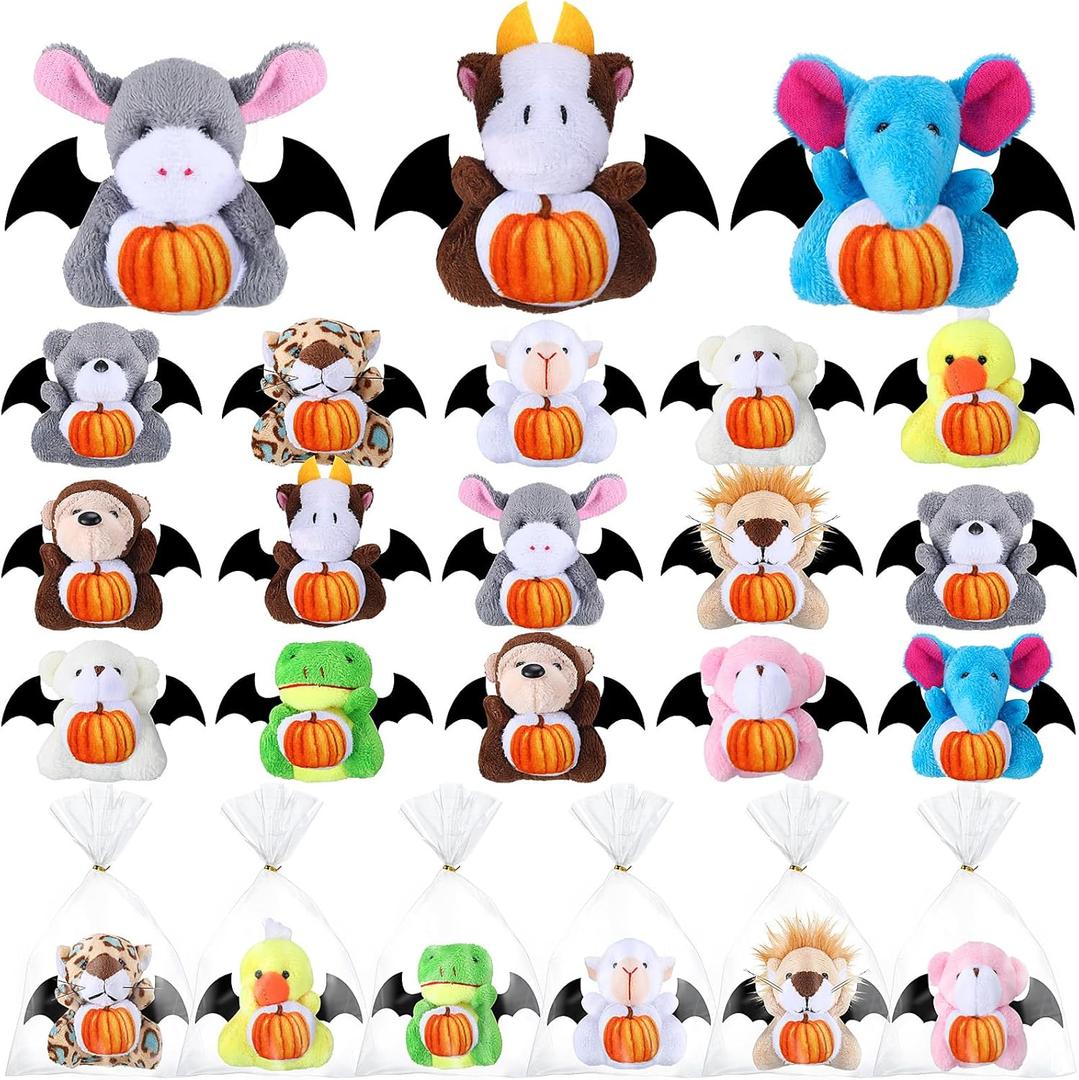Vinsot 24 Pcs Halloween Stuffed Animal Bulk Small Halloween Plush Toys Plush keychain with Pumpkin Pattern for Trick or Treat Goodie Bag Fillers Halloweens Party Favors Gift 3''