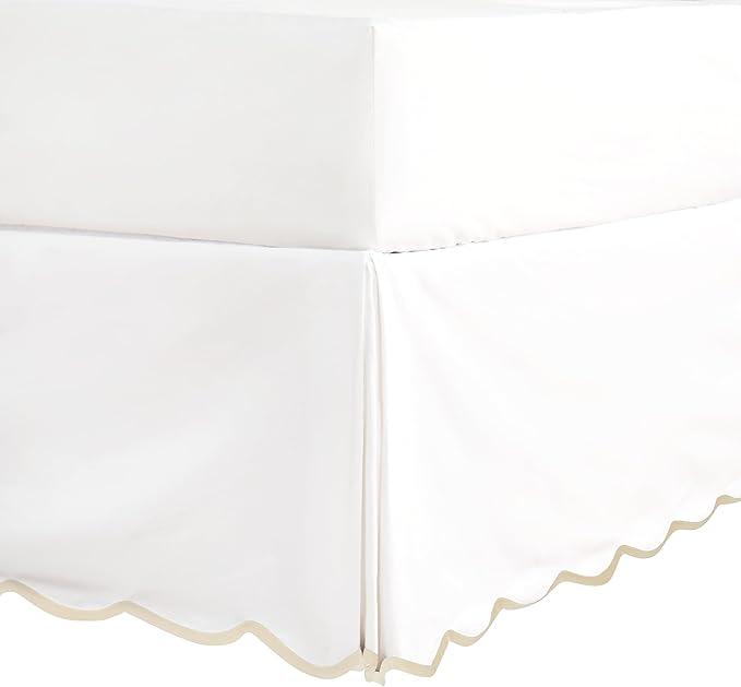 HIG Off White Chic Queen Bed Skirt - Easy Fit Scallop Edge Pleated Bedskirts, 14 Inch Drop Anti-Slip Dust Ruffle, Thick Fabric for Enhanced Privacy, Pre-Washed for Long-Lasting Use(N60022)