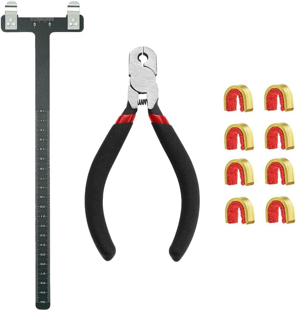 Archery Bow String Nocking Points Set with T Square Ruler Nocking Buckle Pliers and 8pcs Nocking Buckle Set,for Recurve and Compound Bowstring Accessories