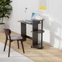 Furinno Compact Desk, 28.5" Wide Gaming Desk with Shelves, Computer Desk with Book Shelf, Office Desk for Home Office, Study Room, Dorm, Bedroom, Espresso, Round Side Shelf