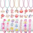 Faburo 21pcs Kids Jewelry for Girls -7 Necklaces, 7 Rings, 7 Bracelets, Little Girls Jewelry Kids Mermaid Necklace Rings for girls, Toddler Jewelrys Necklace Birthday Christmas Gift Age 3 4 6 8