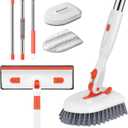 SetSail Floor Scrub Brush, 4-in-1 Tile Tub Floor Scrubber with Adjustable Long Handle Shower Cleaner Brush Comes with Window Scrubber for Cleaning Bathroom Kitchen Walls Tub Tile, Orange